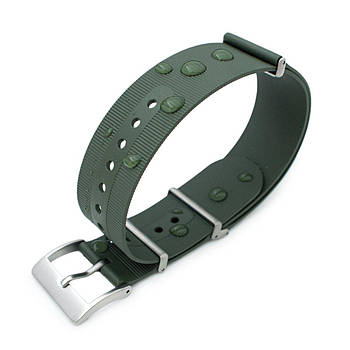 Rubber NATO 22mm G10 Waterproof Watch Band, Military Green, Sandblasted Buckle