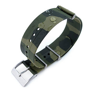 Rubber NATO 22mm G10 Waterproof Watch Band, Camouflage Green, Sandblasted Buckle