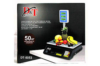 Ваги торгові електронні зі стійкою і лічильником ціни на 50 кг DT 5053 D&T з 6 вт акумулятором (з гусаком)