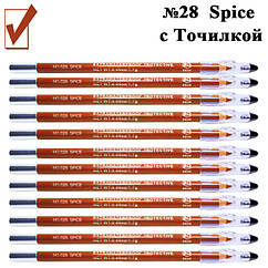 Олівець Косметичний із точилкою Матовий Червоно-коричневого кольору Spice для Губ No28 Упаковкою 12 штук.