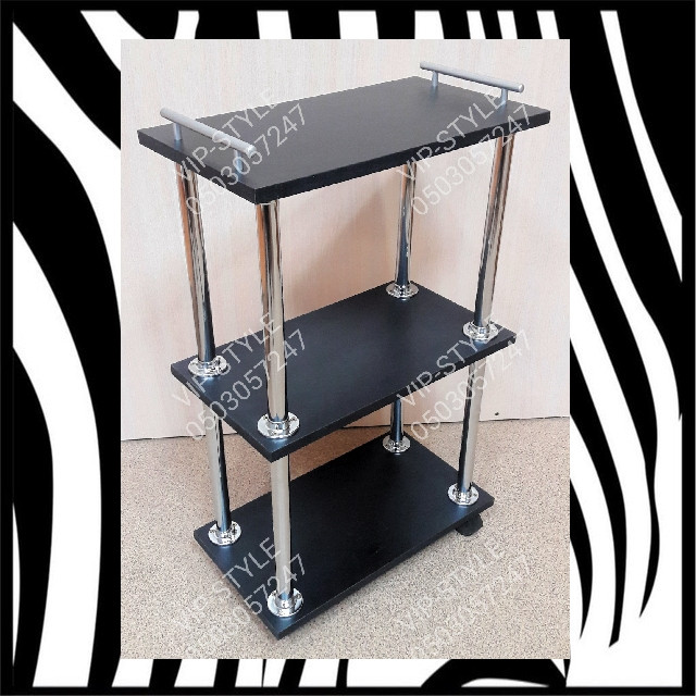 Візок косметологічний чорний з трьома полицями, фото 1