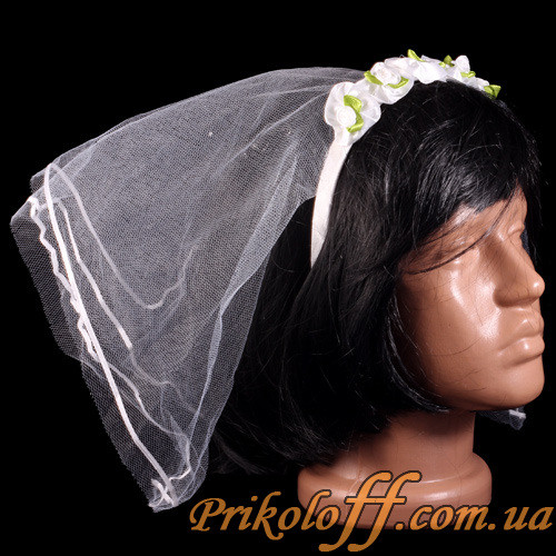 Білий обруч із квітами та фатою, фото 1