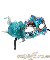 Маска карнавальна Срібно-блакитні паєтки, з квіткою.