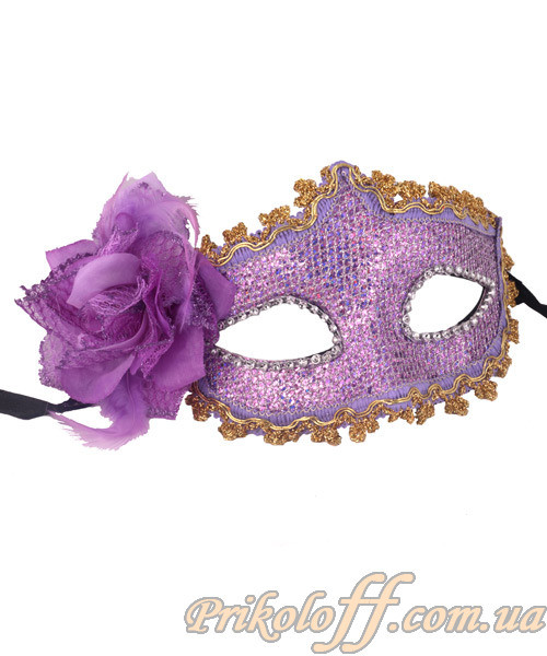 Маска карнавальна Бузкова сітка з квіткою, блиск., фото 1