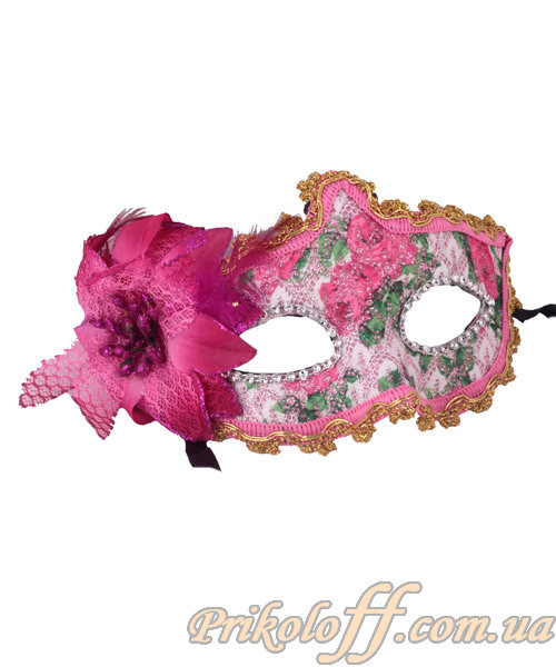 Маска карнавальна "З візерунком", з квіткою, рожева