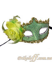 Маска карнавальна "Салатова сітка" з квіткою, блиск