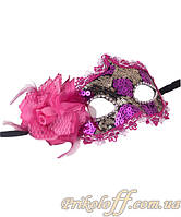 Маска карнавальна "Срібно-малинові паєтки", з квіткою