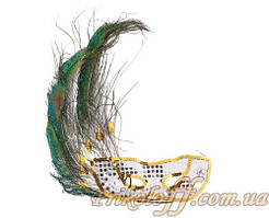 Карнавальна маска з пір'ям павича та паєтками