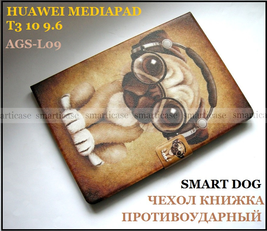 Коричневий чохол RAY Safebook Smart dog для Huawei Mediapad T3 10 (9.6) AGS-L09 з малюнком Собаки в навушниках