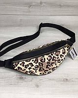 Жіноча сумка Бананка на два відділення леопард з чорним