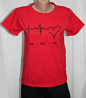 Модна стильна футболка жиноча Футболка топ жіноча бавовняна, червона, серце