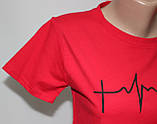 Модна стильна футболка жиноча Футболка топ жіноча бавовняна, червона, серце, фото 4