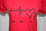 Модна стильна футболка жиноча Футболка топ жіноча бавовняна, червона, серце, фото 5