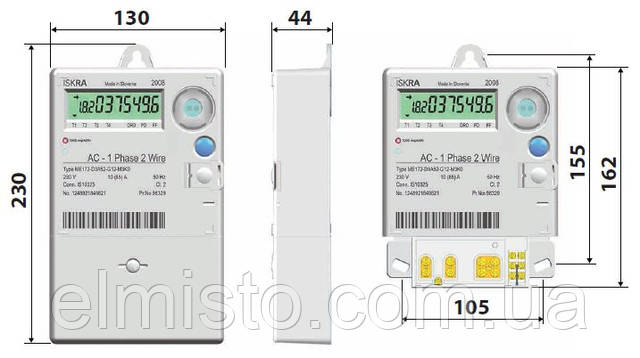 Габаритный чертеж электросчетчика ISKRA ME172