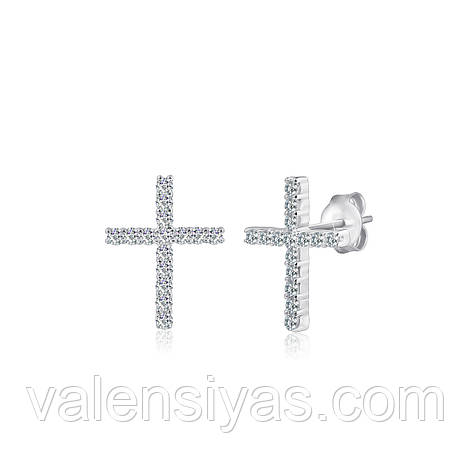 Срібні сережки-цвяшки "Крестики" С2Ф/1002, фото 1