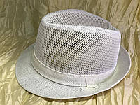 Летняя шляпа Федора под мужской стиль тулья сетка размер 56-58 цвет белый с молочными полями