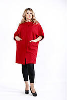 Красное демисезонное пальто женское из кашемира большой размер 42-74. Т0913-1