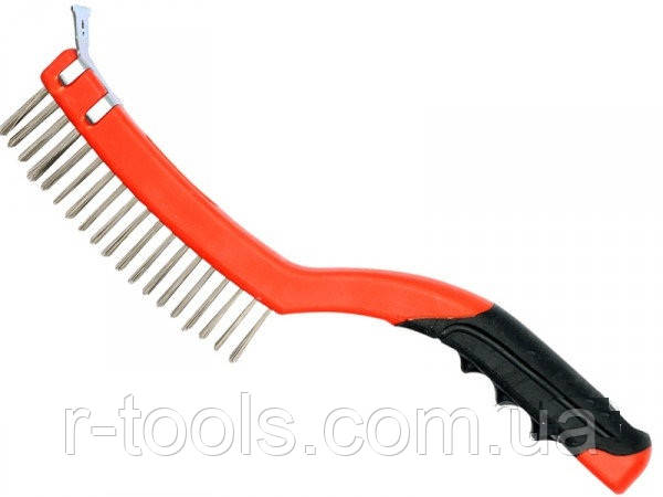 Щітка 3-рядна зі шкребком із неіржавкого дроту з пластиковою ручкою 340 мм Yato YT-6336