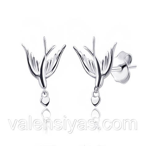 Срібні сережки-пусети Ластівки С2/2025, фото 1