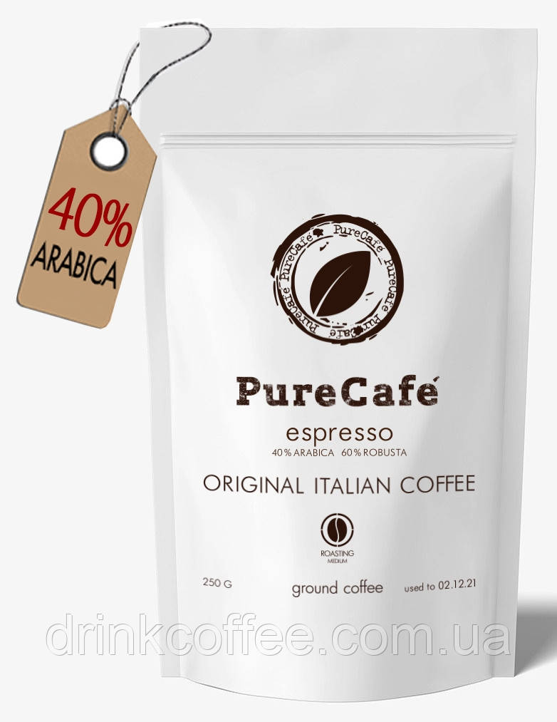 Кава PureCafe Espresso мелена 40% Арабіки 60% Робусти Італія 250g