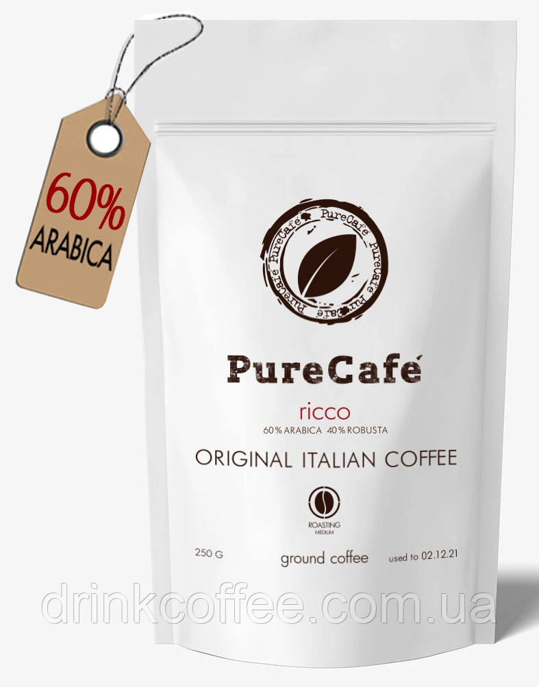 Кава PureCafe Ricco мелена 60% Арабіки 40% Робусти Італія 250g
