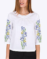 Заготівля вишиванки жіночої сорочки та блузи для вишивки бісером Бисерок «Ніжний ірис» Габардин (білий) (Б-133 ГБ)