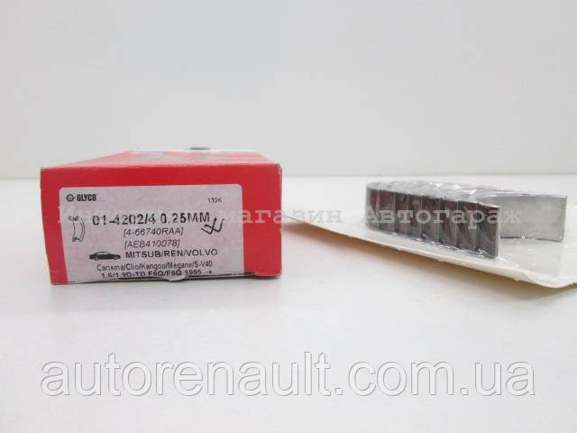 Вкладиші шатунні на Рено Майстер 00.09-> 1.9 dTi/dCi —GLYCO(Німеччина) - 014202/4 0.25, фото 1
