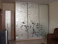 Двері розсувні для шафи-купе з піскоструйним малюнком на дзеркалі