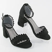 Босоножки женские на каблуках чёрного цвета из искусственной замши