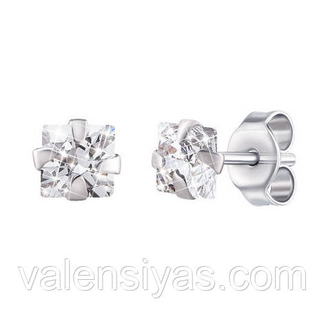 Срібні сережки-цвяшки з фіанітом С2Ф/602, фото 1