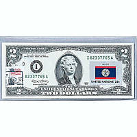 Банкнота США 2 доллара 2003 с печатью USPS, флаг Белиза, Gem UNC