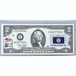 Банкнота США 2 долари 2003 з друком USPS, прапор Белізу, Gem UNC