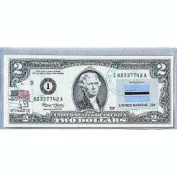 Банкнота США 2 долари 2003 з друком USPS, прапорниками, Gem UNC