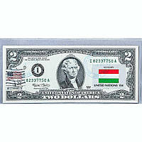 Банкнота США 2 доллара 2003 с печатью USPS, флаг Венгрии, Gem UNC