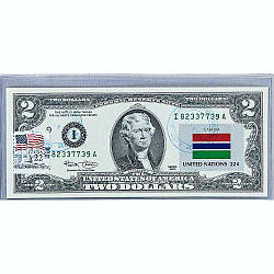 Банкнота США 2 долари 2003 з друком USPS, прапор Гамбія, Gem UNC