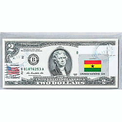 Банкнота США 2 08 2013 з друком USPS, прапор Гани, Gem UNC