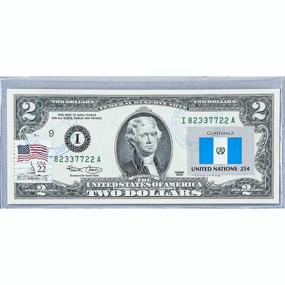 Банкнота США 2 долари 2003 з друком USPS, прапор Гватемали, Gem UNC