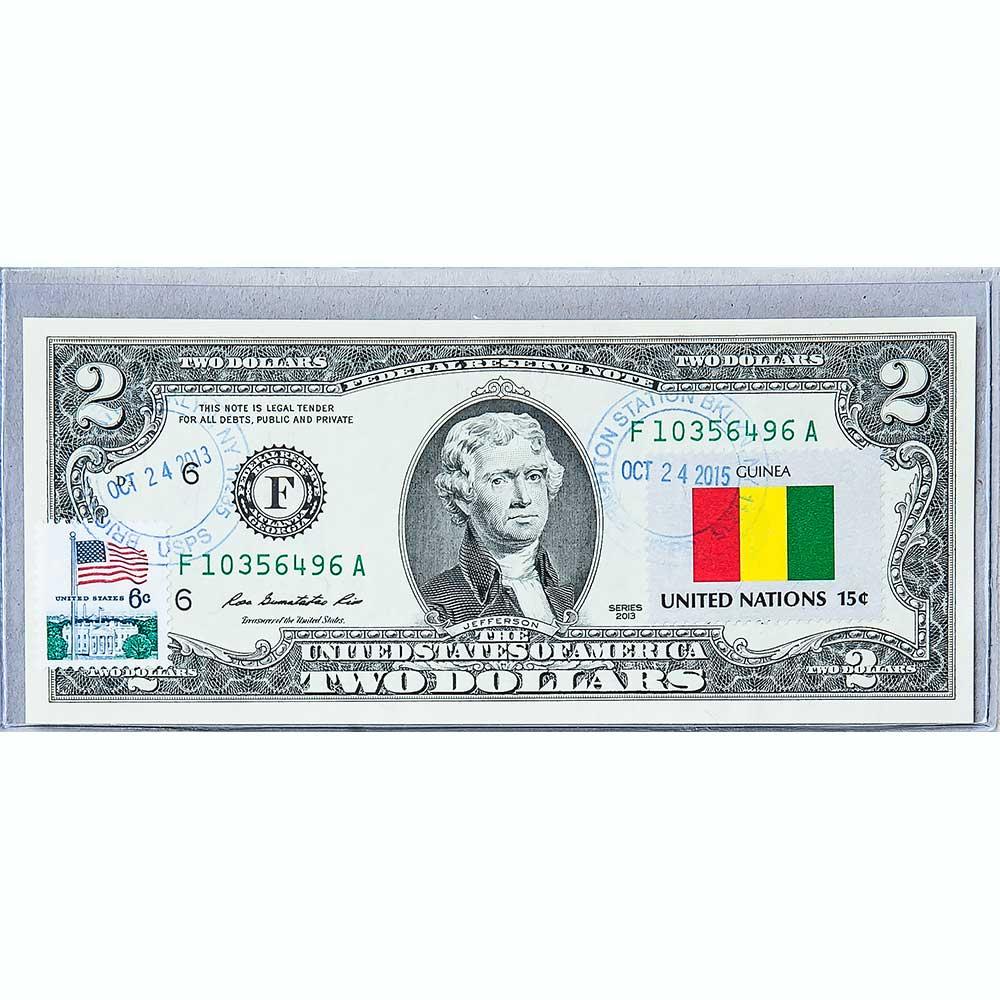 Банкнота США 2 08 2013 з друком USPS, прапор Гвінеї, Gem UNC