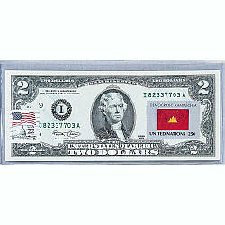 Банкнота США 2 долари 2003 з друком USPS, прапор Демократичної Кампучії, Gem UNC