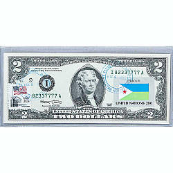 Банкнота США 2 долар 2003 з друком USPS, прапор Джибути-01, Gem UNC