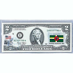 Банкнота США 2 долари 2003 з друком USPS, прапор Домініки, Gem UNC