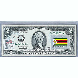 Банкнота США 2 долари 2003 з друком USPS, прапоризатора Compine, Gem UNC
