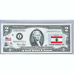 Банкнота США 2 долари 2003 з друком USPS, прапор Лівану, Gem UNC