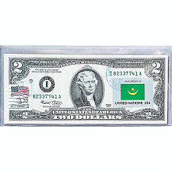 Банкнота США 2 долар 2003 з друком USPS, прапор Мавританії, Gem UNC