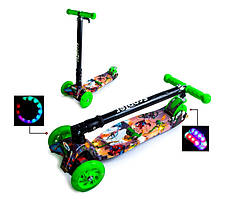 Дитячий самокат MAXI. Герої. Складана ручка, світні колеса!