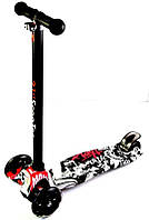 Дитячий самокат MAXI. Street. Чорні світні колеса.