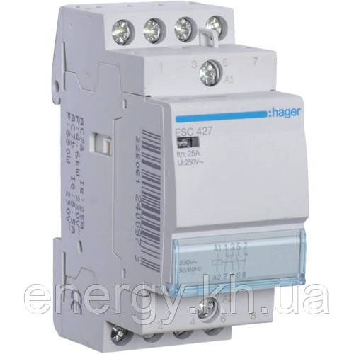 Контактор Hager ESC427 - 230В/25A, 2НО+2НЗ