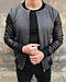 Бомбер курточка чоловіча з капюшоном весняна осінка з рукавами з екошкіри, колір чорний, фото 5