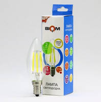 Декоративна Світлодіодна Лампа BIOM Filament "Свічка" 4W цоколь E14 3000К теплий білий (прозора)