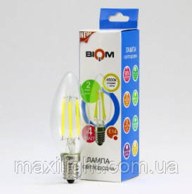 Декоративна Світлодіодна Лампа BIOM Filament "Свічка" 4W цоколь E14 3000К теплий білий (прозора), фото 1